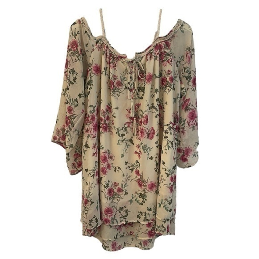 Boho Cold Shoulder Floral Blouse